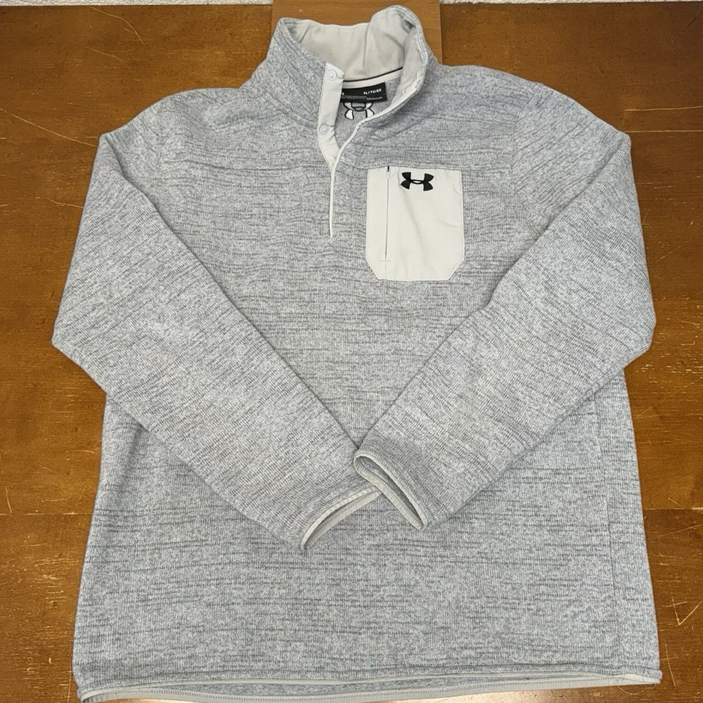 Under Armour Sweater Mens XLarge Gray Pullover 1/4 Snap Long Sleeve Cold Active